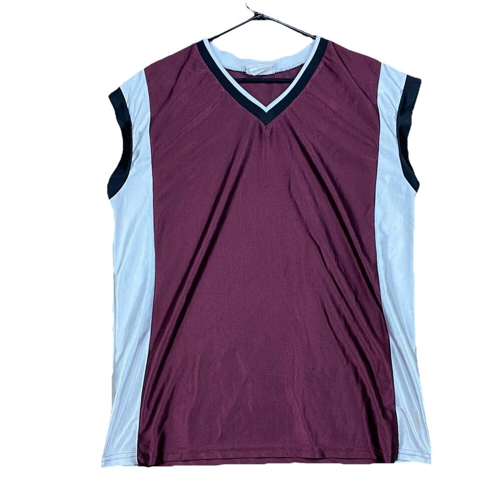 Teamwork Athletic Apparel Sleeveless Basketball Jersey Men’s Large Maroon White